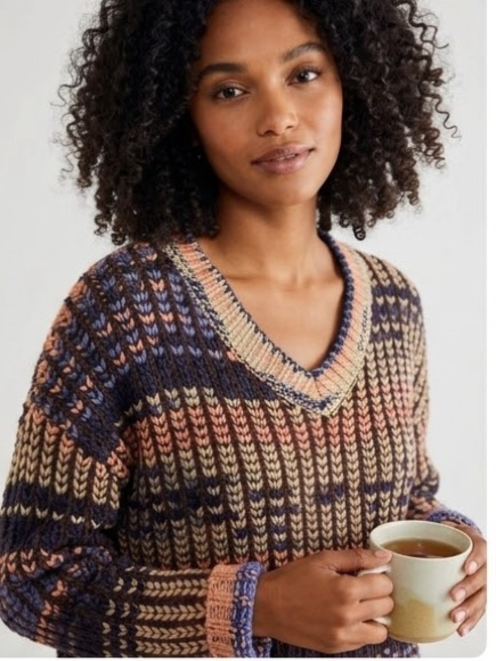 Taylor & Sage Chunky Cozy Multicolor V-Neck Long Knit Sweater - Women Size M